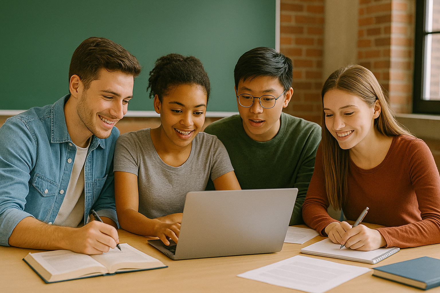 Happy student boy with books